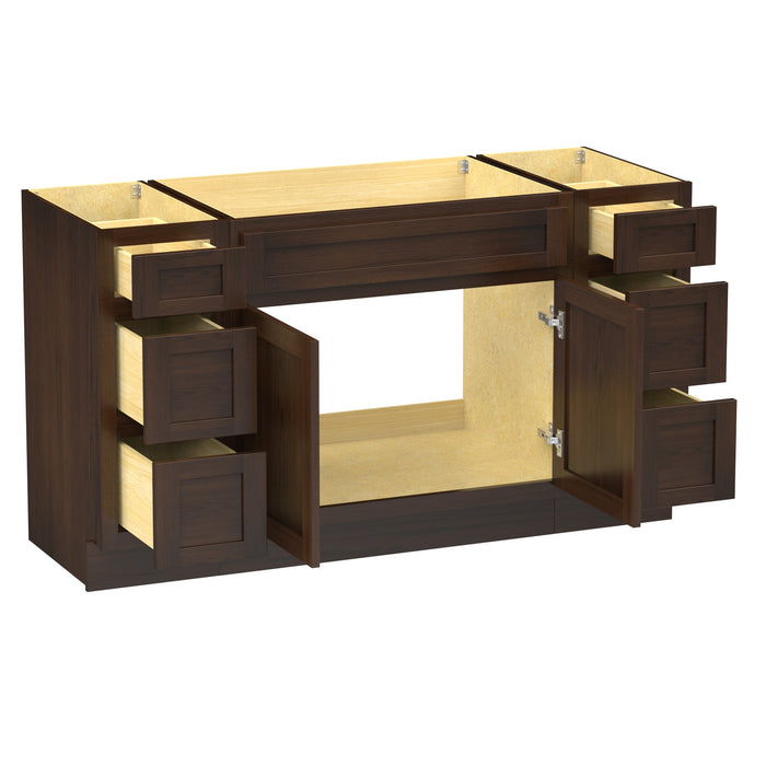 63" Modern Freestanding Oak Bathroom Vanity Base Only – Shaker Style Storage Cabinet with 6 Drawers & 2 Doors VA40123-39-123 - HomeBeyond
