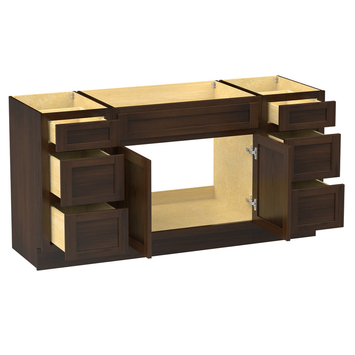 63" Modern Freestanding Oak Bathroom Vanity Base Only – Shaker Style Storage Cabinet with 6 Drawers & 2 Doors VA40153-33-153 - HomeBeyond