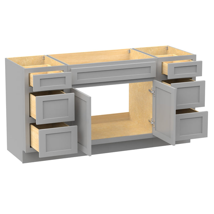 63" Modern Freestanding Oak Bathroom Vanity Base Only – Shaker Style Storage Cabinet with 6 Drawers & 2 Doors VA40153-33-153 - HomeBeyond