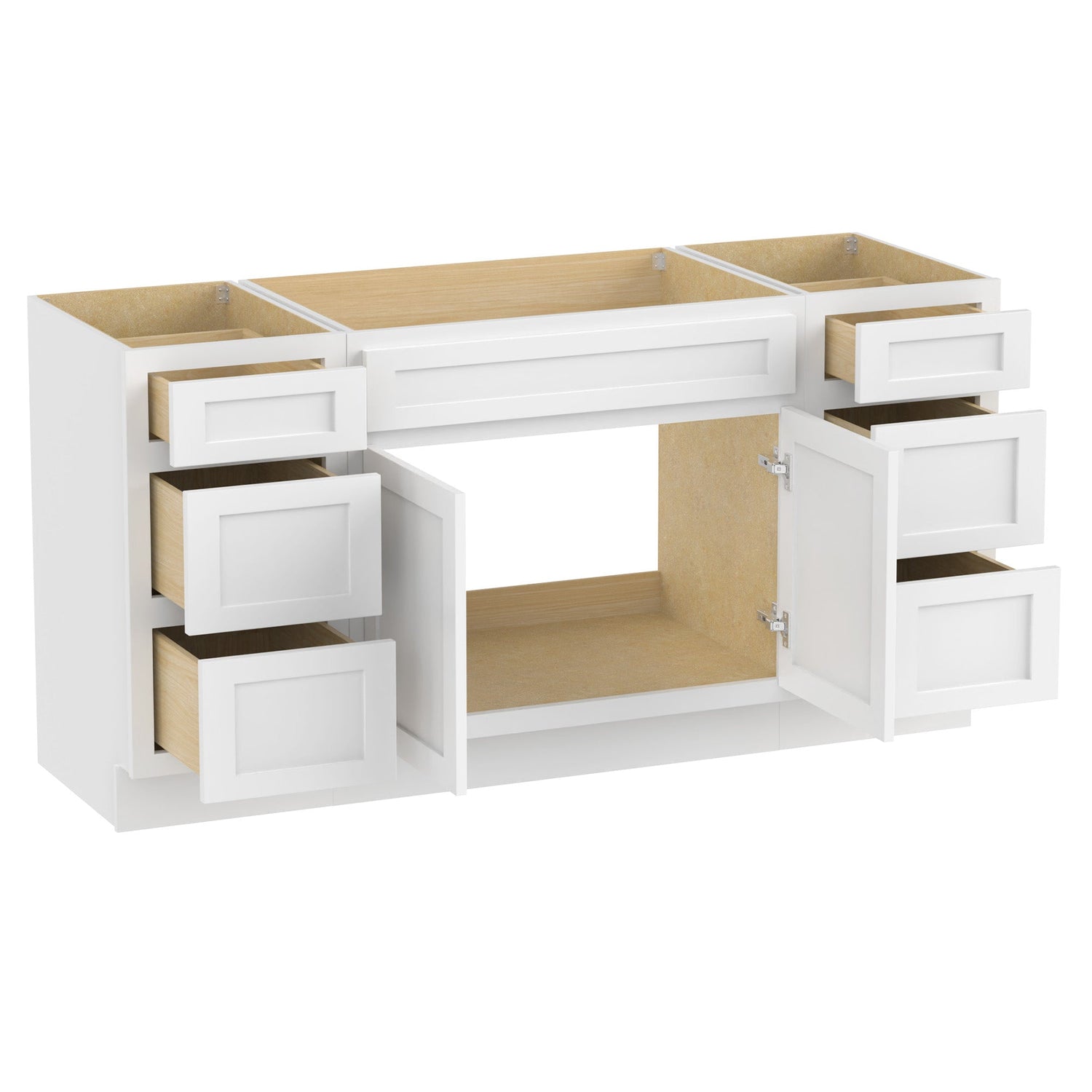 63" Modern Freestanding Oak Bathroom Vanity Base Only – Shaker Style Storage Cabinet with 6 Drawers & 2 Doors VA40153-33-153 - HomeBeyond