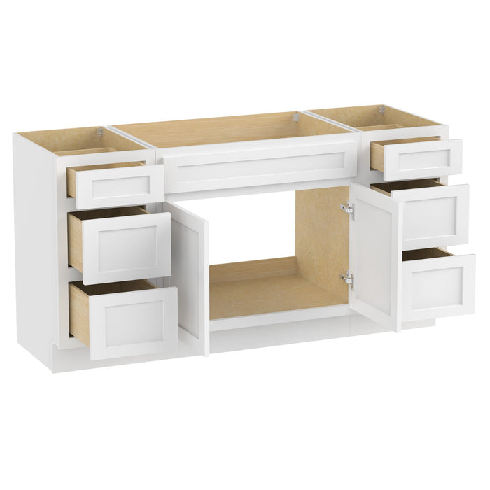 63" Modern Freestanding Oak Bathroom Vanity Base Only – Shaker Style Storage Cabinet with 6 Drawers & 2 Doors VA40153-33-153 - HomeBeyond
