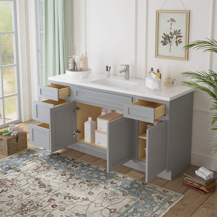63" Oak Bathroom Vanity Cabinet without Top - 4 Drawers & 3 Doors - HomeBeyond