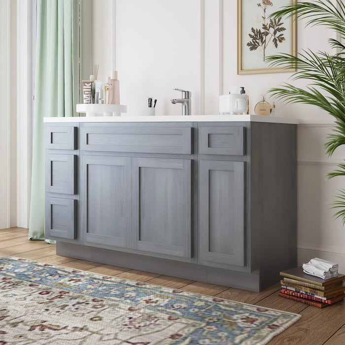 63" Oak Bathroom Vanity Cabinet without Top - 4 Drawers & 3 Doors - HomeBeyond