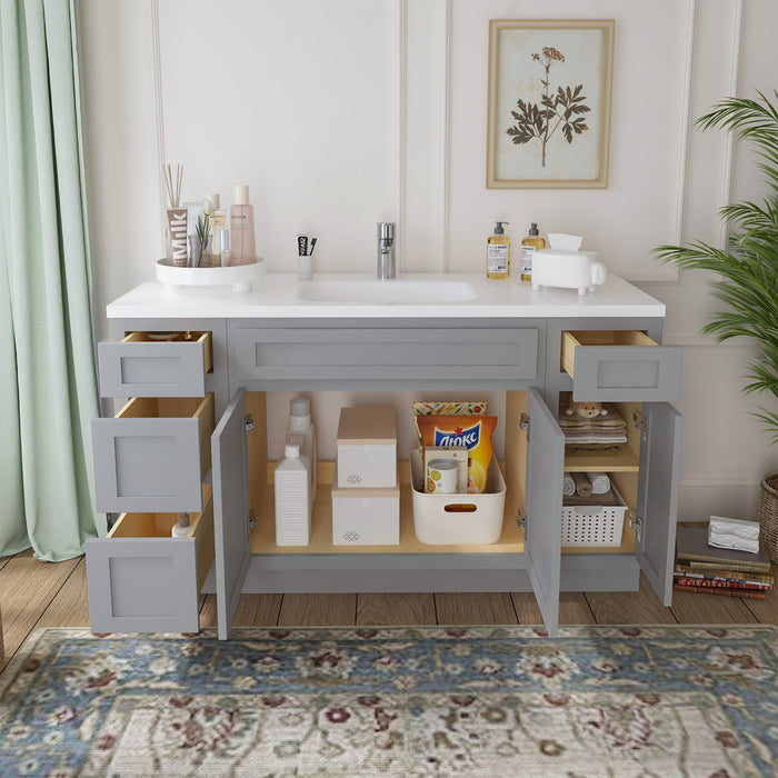 63" Oak Bathroom Vanity Cabinet without Top - 4 Drawers & 3 Doors - HomeBeyond
