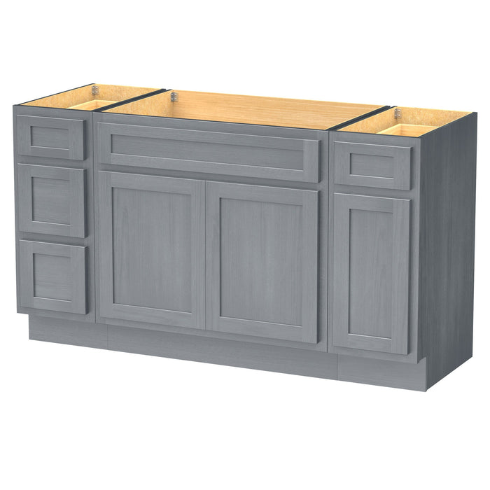 63" Oak Bathroom Vanity Cabinet without Top - 4 Drawers & 3 Doors - HomeBeyond