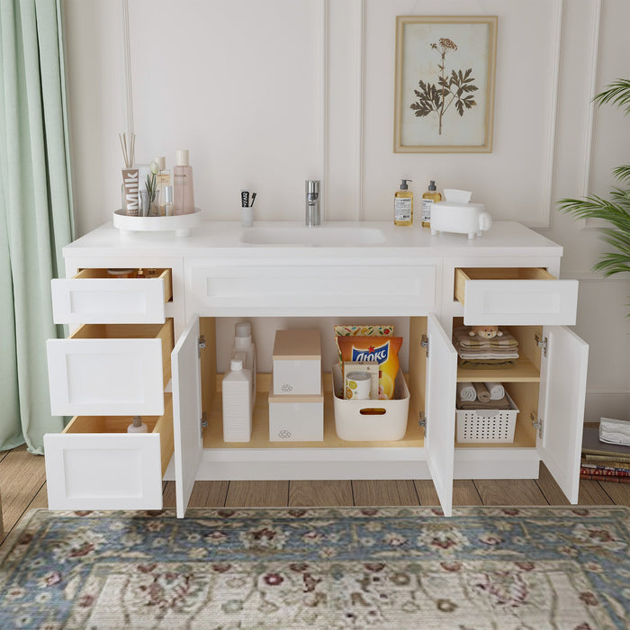 63" Oak Bathroom Vanity Cabinet without Top - 4 Drawers & 3 Doors - HomeBeyond