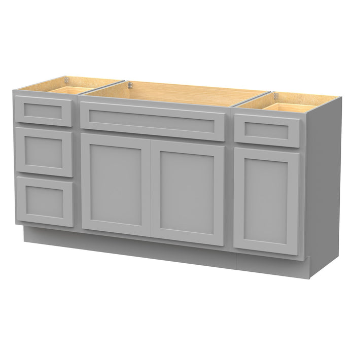 63" Oak Bathroom Vanity Cabinet without Top - 4 Drawers & 3 Doors - HomeBeyond