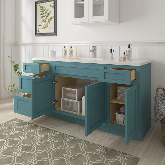 63" Oak Bathroom Vanity Cabinet without Top - 4 Drawers & 3 Doors - HomeBeyond