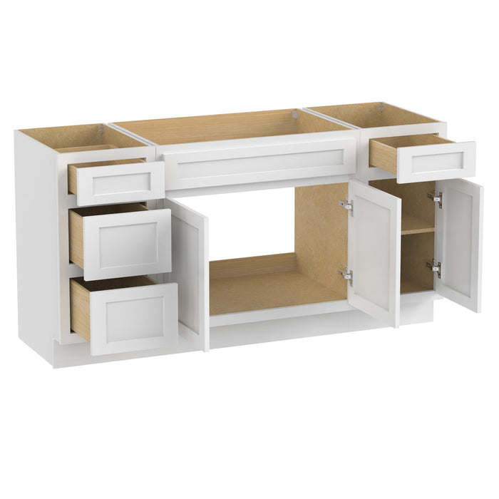 63" Oak Bathroom Vanity Cabinet without Top - 4 Drawers & 3 Doors - HomeBeyond