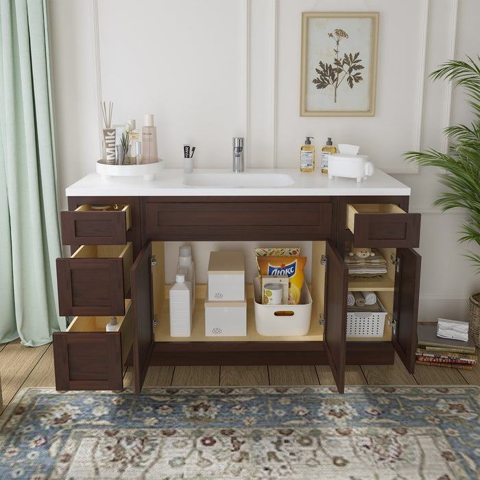 63" Oak Bathroom Vanity Cabinet without Top - 4 Drawers & 3 Doors - HomeBeyond