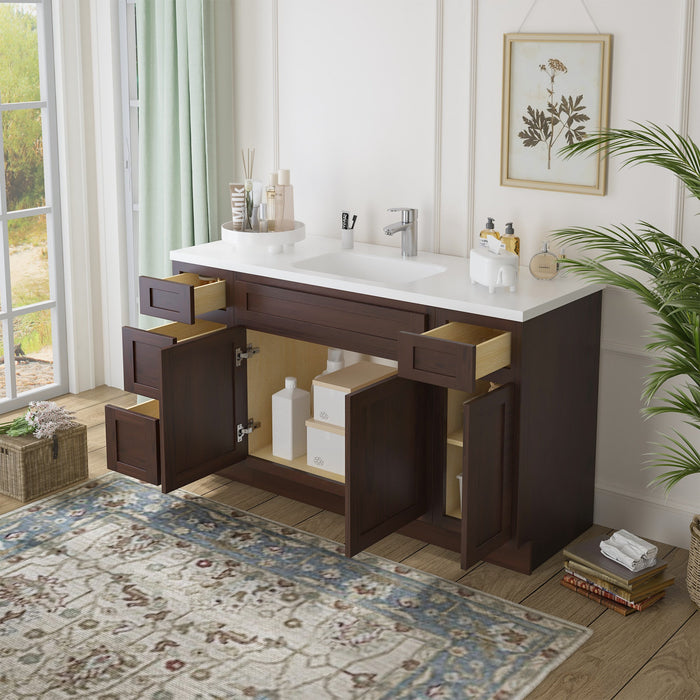 63" Oak Bathroom Vanity Cabinet without Top - 4 Drawers & 3 Doors - HomeBeyond