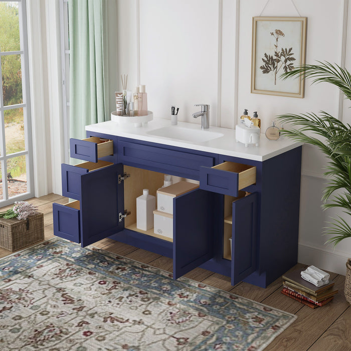 63" Oak Bathroom Vanity Cabinet without Top - 4 Drawers & 3 Doors - HomeBeyond