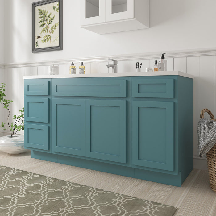 63" Oak Bathroom Vanity Cabinet without Top - 4 Drawers & 3 Doors - HomeBeyond