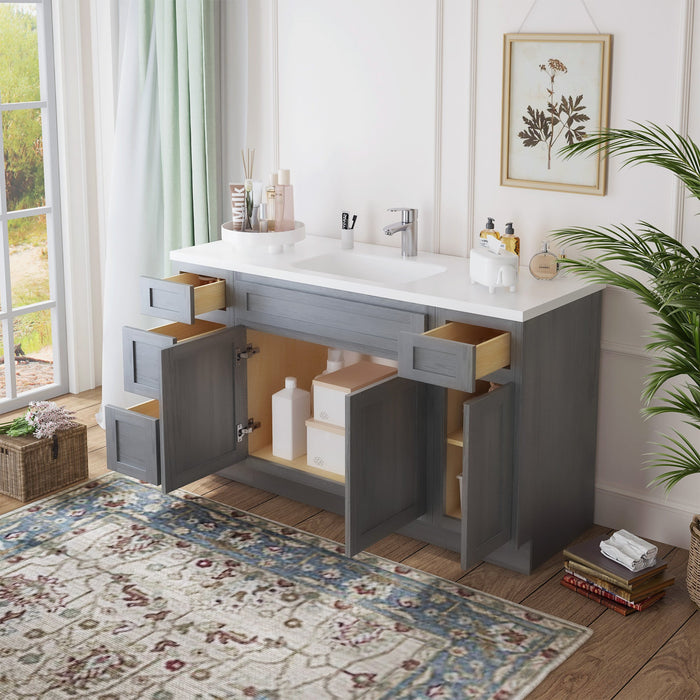 63" Oak Bathroom Vanity Cabinet without Top - 4 Drawers & 3 Doors - HomeBeyond