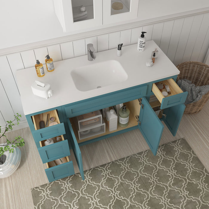 63" Oak Bathroom Vanity Cabinet without Top - 4 Drawers & 3 Doors - HomeBeyond