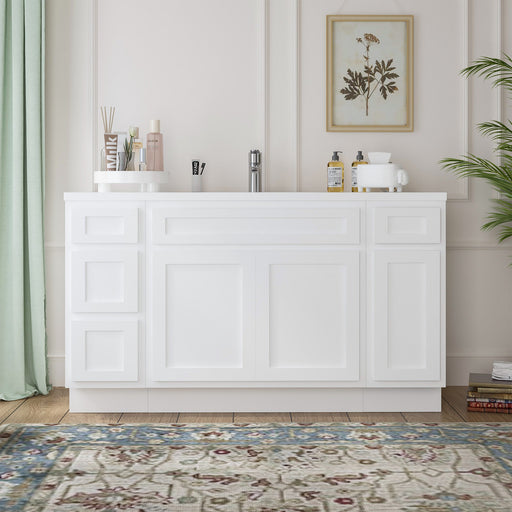 63" Oak Bathroom Vanity Cabinet without Top - 4 Drawers & 3 Doors - HomeBeyond