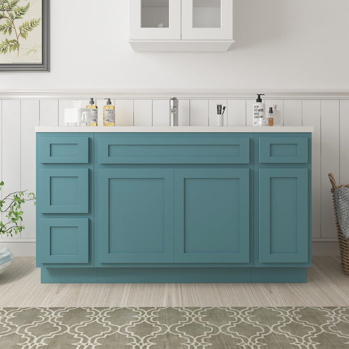 63" Oak Bathroom Vanity Cabinet without Top - 4 Drawers & 3 Doors - HomeBeyond