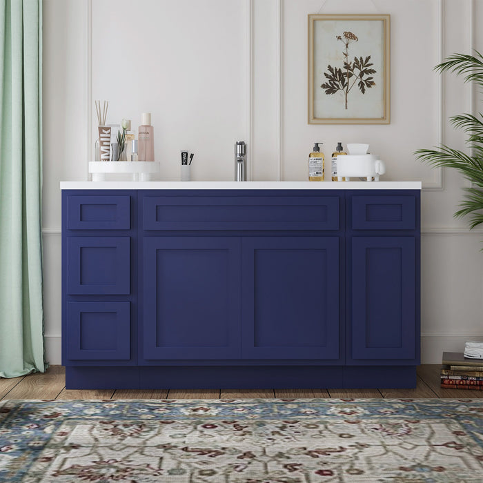 63" Oak Bathroom Vanity Cabinet without Top - 4 Drawers & 3 Doors - HomeBeyond