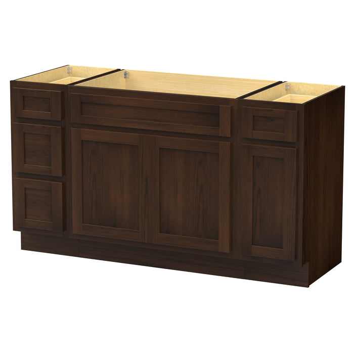 63" Oak Bathroom Vanity Cabinet without Top - 4 Drawers & 3 Doors - HomeBeyond