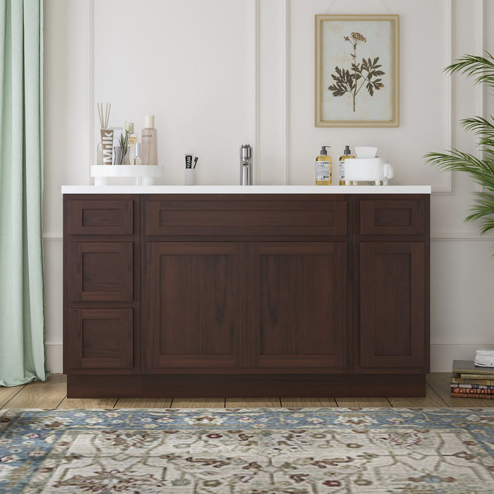 63" Oak Bathroom Vanity Cabinet without Top - 4 Drawers & 3 Doors - HomeBeyond