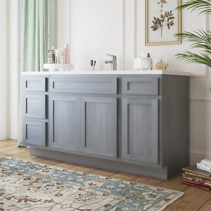 63" Oak Bathroom Vanity Cabinet without Top - 4 Drawers & 3 Doors - HomeBeyond