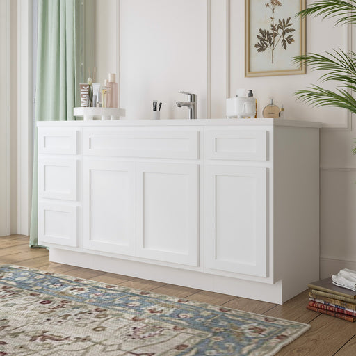 63" Oak Bathroom Vanity Cabinet without Top - 4 Drawers & 3 Doors - HomeBeyond