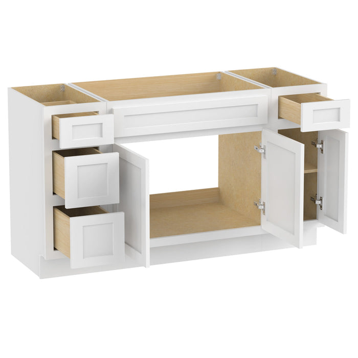 63" Oak Bathroom Vanity Cabinet without Top - 4 Drawers & 3 Doors - HomeBeyond
