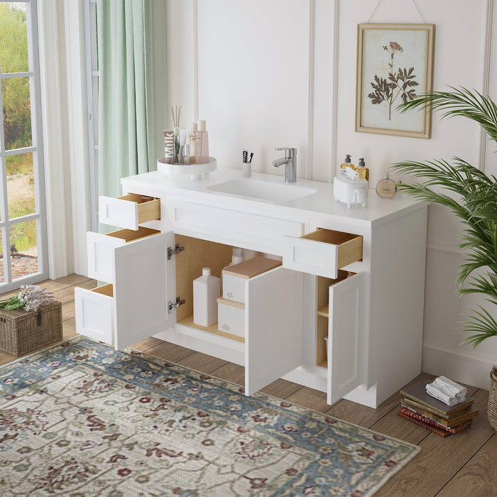 63" Oak Bathroom Vanity Cabinet without Top - 4 Drawers & 3 Doors - HomeBeyond