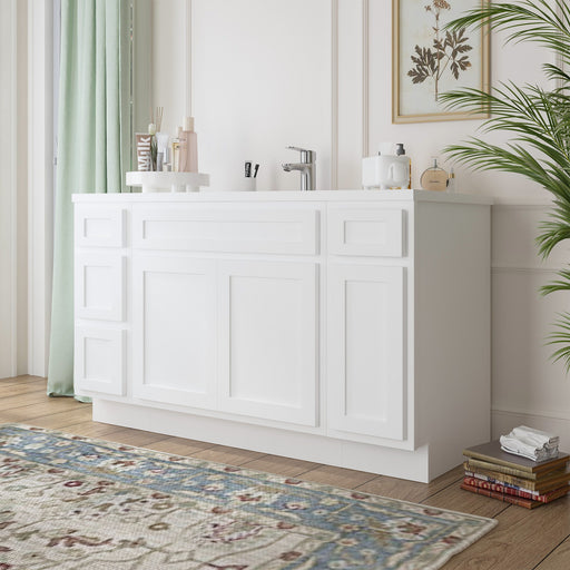 63" Oak Bathroom Vanity Cabinet without Top - 4 Drawers & 3 Doors - HomeBeyond