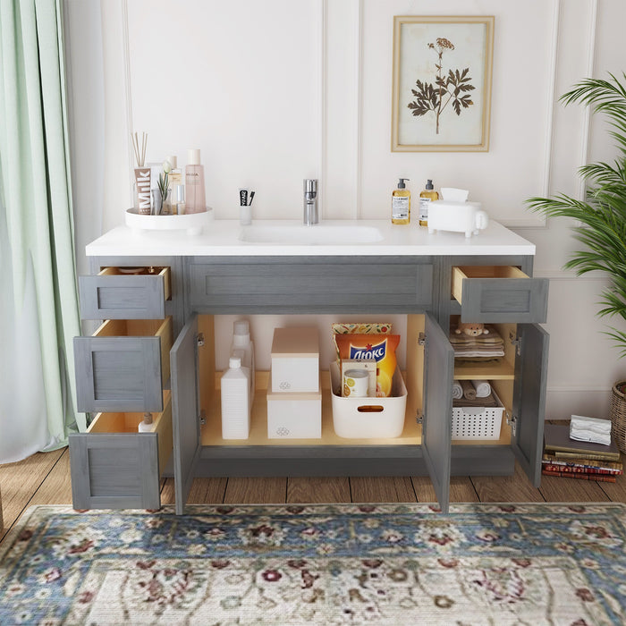 63" Oak Bathroom Vanity Cabinet without Top - 4 Drawers & 3 Doors - HomeBeyond