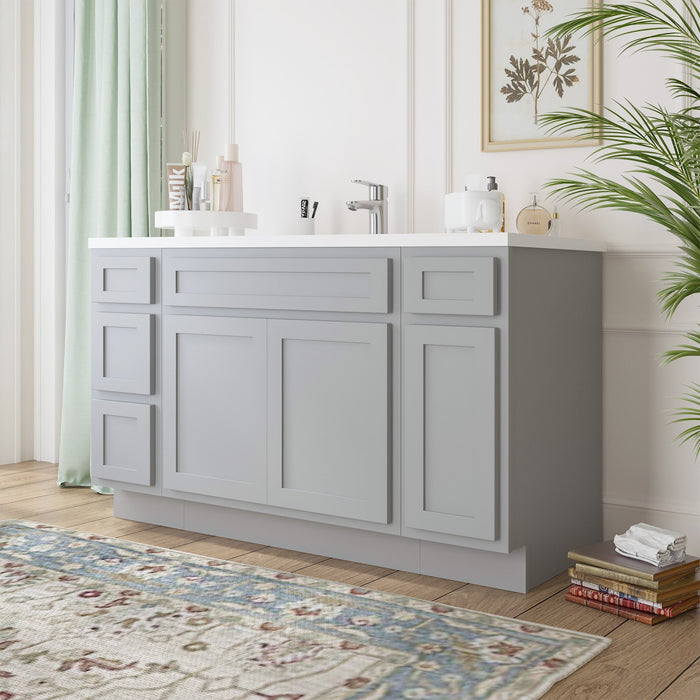 63" Oak Bathroom Vanity Cabinet without Top - 4 Drawers & 3 Doors - HomeBeyond