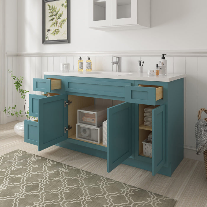 63" Oak Bathroom Vanity Cabinet without Top - 4 Drawers & 3 Doors - HomeBeyond