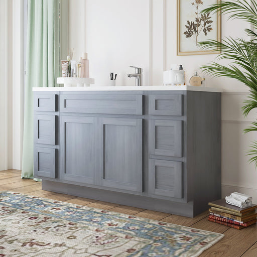 63" Oak Bathroom Vanity Cabinet without Top - 6 Drawers & 2 Doors - HomeBeyond