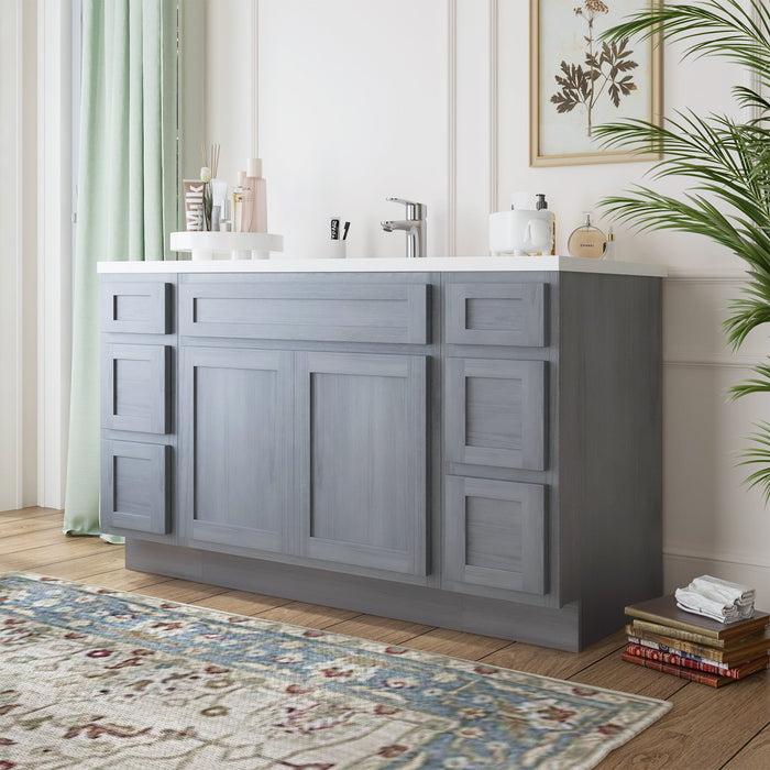 63" Oak Bathroom Vanity Cabinet without Top - 6 Drawers & 2 Doors - HomeBeyond