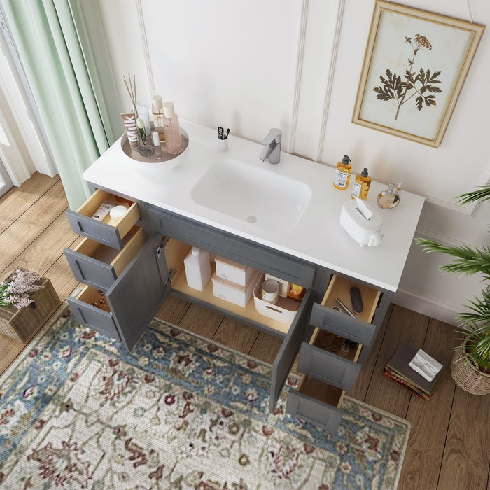 63" Oak Bathroom Vanity Cabinet without Top - 6 Drawers & 2 Doors - HomeBeyond