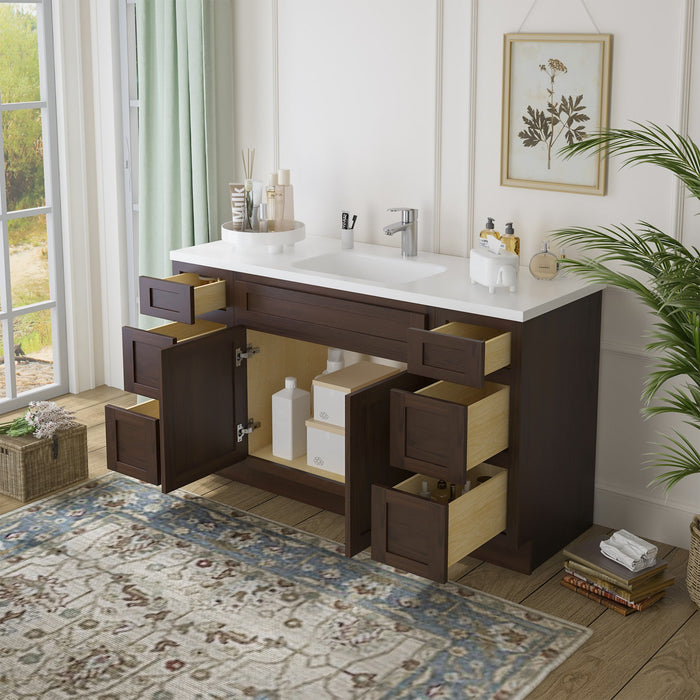 63" Oak Bathroom Vanity Cabinet without Top - 6 Drawers & 2 Doors - HomeBeyond