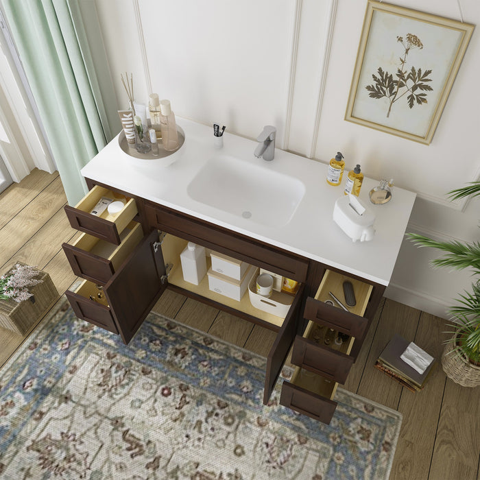 63" Oak Bathroom Vanity Cabinet without Top - 6 Drawers & 2 Doors - HomeBeyond