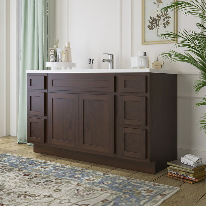 63" Oak Bathroom Vanity Cabinet without Top - 6 Drawers & 2 Doors - HomeBeyond