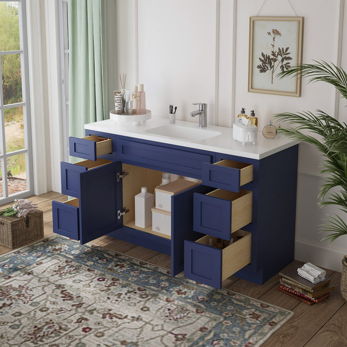 63" Oak Bathroom Vanity Cabinet without Top - 6 Drawers & 2 Doors - HomeBeyond