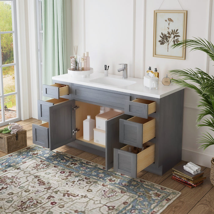 63" Oak Bathroom Vanity Cabinet without Top - 6 Drawers & 2 Doors - HomeBeyond