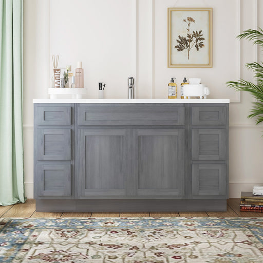 63" Oak Bathroom Vanity Cabinet without Top - 6 Drawers & 2 Doors - HomeBeyond