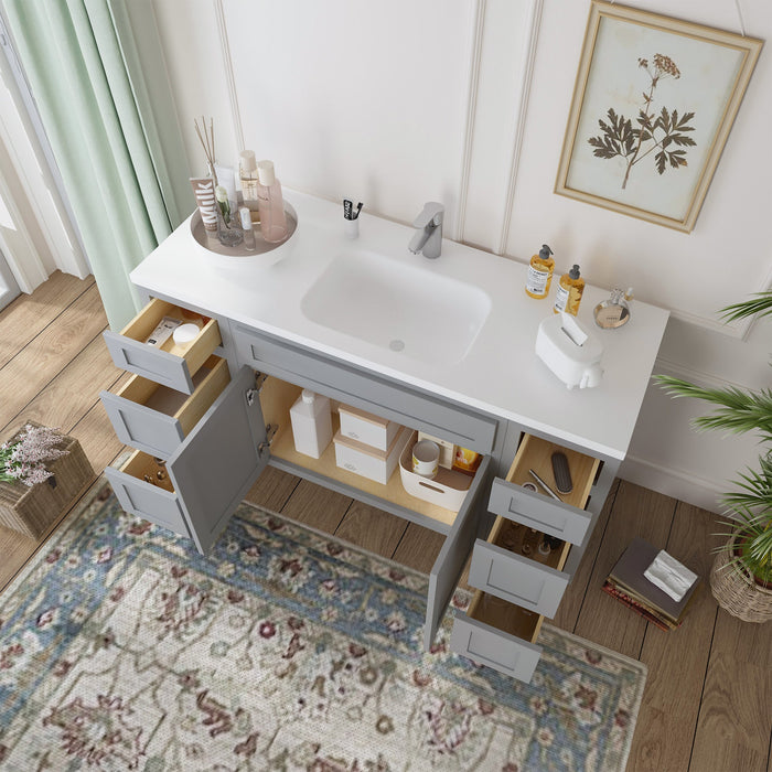 63" Oak Bathroom Vanity Cabinet without Top - 6 Drawers & 2 Doors - HomeBeyond