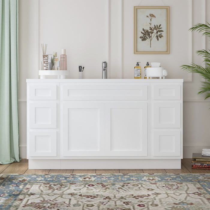 63" Oak Bathroom Vanity Cabinet without Top - 6 Drawers & 2 Doors - HomeBeyond