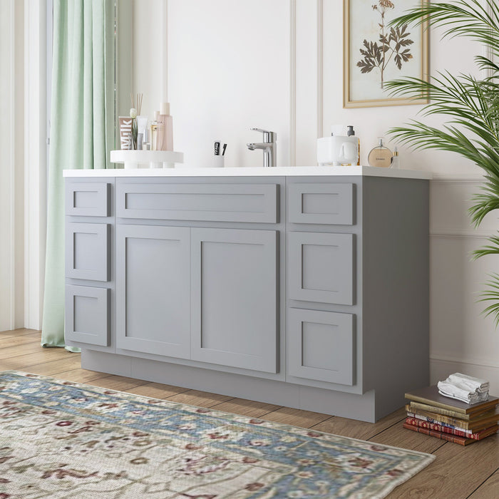 63" Oak Bathroom Vanity Cabinet without Top - 6 Drawers & 2 Doors - HomeBeyond