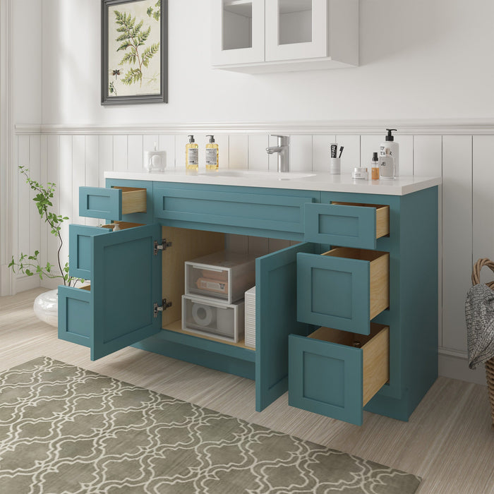 63" Oak Bathroom Vanity Cabinet without Top - 6 Drawers & 2 Doors - HomeBeyond