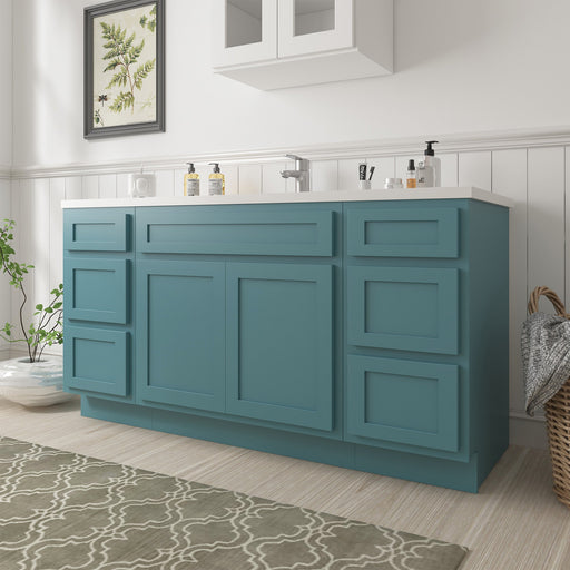 63" Oak Bathroom Vanity Cabinet without Top - 6 Drawers & 2 Doors - HomeBeyond