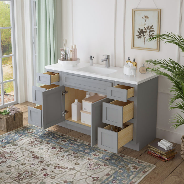 63" Oak Bathroom Vanity Cabinet without Top - 6 Drawers & 2 Doors - HomeBeyond