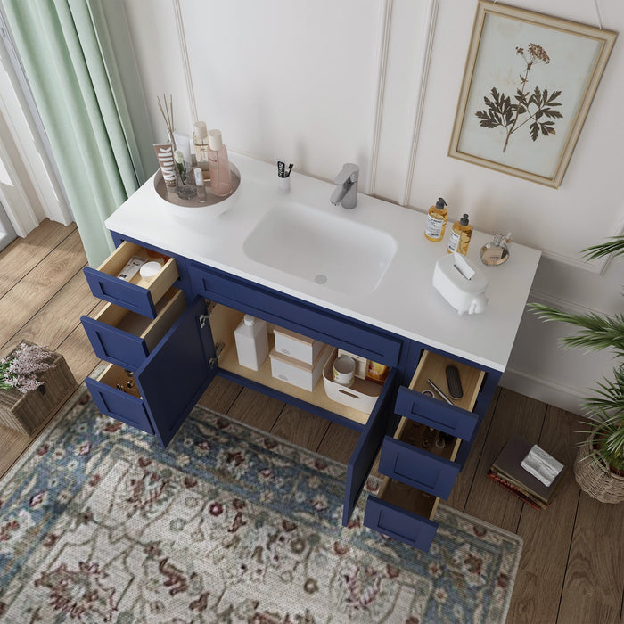 63" Oak Bathroom Vanity Cabinet without Top - 6 Drawers & 2 Doors - HomeBeyond