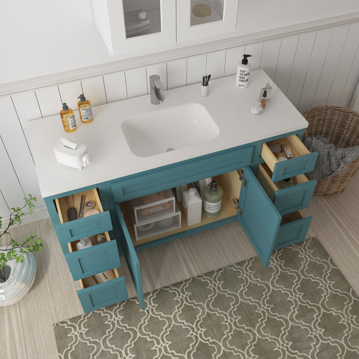 63" Oak Bathroom Vanity Cabinet without Top - 6 Drawers & 2 Doors - HomeBeyond