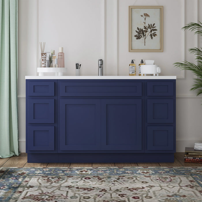 63" Oak Bathroom Vanity Cabinet without Top - 6 Drawers & 2 Doors - HomeBeyond